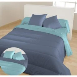 BLEU CALIN Couette Chaude Bicolore Nuit/Glacier 220x240cm