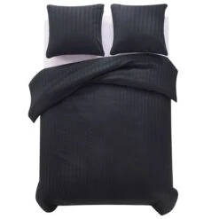 Ensemble Housse De Couette Satin De Coton Noir 200x200/60x70 Cm
