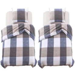 Jeu De Housse De Couette Carreaux Café 155x200/80x80 Cm 2