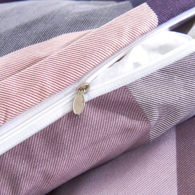 Jeu De Housse De Couette Carreaux Violet 155x200/80x80 Cm 4 Jeu De Housse De Couette Carreaux Violet 155x200/80x80 Cm – Image 4