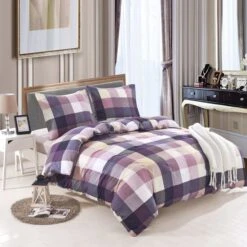 Jeu De Housse De Couette Carreaux Violet 155x200/80x80 Cm 2 -TODAY || DODO || Vision Soldes Boutique jeu de housse de couette carreaux violet 155x200 80x80 cm 8718475595199 648666
