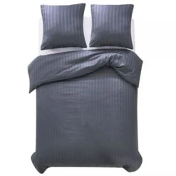 Jeu Housse De Couette Satin De Coton Anthracite 200x220/80x80cm