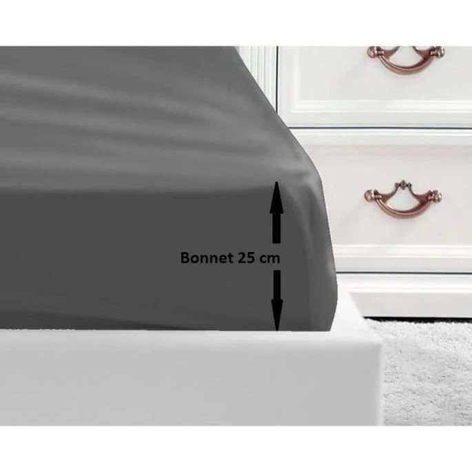 LOVELY HOME Drap Housse 100% Coton 140x190x25 Cm Gris Foncé 1 LOVELY HOME Drap Housse 100% Coton 140x190x25 Cm Gris Foncé