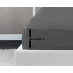 LOVELY HOME Drap Housse 100% Coton 160x200x30 Cm Gris Foncé