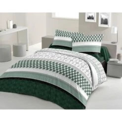 LOVELY HOME Parure De Couette Coton BOOGIE - Vert Sapin - 220x240 Cm