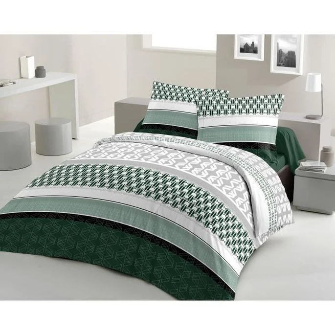 LOVELY HOME Parure De Couette Coton BOOGIE - Vert Sapin - 220x240 Cm 1 LOVELY HOME Parure De Couette Coton BOOGIE - Vert Sapin - 220x240 Cm