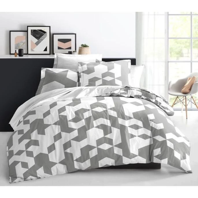 LOVELY HOME Parure De Couette Khol - 1 Housse De Couette 240x260 Cm + 2 Taies 65x65 Cm Volant Plat Piqué - 54 Fils - Gris 1 LOVELY HOME Parure De Couette Khol - 1 Housse De Couette 240x260 Cm + 2 Taies 65x65 Cm Volant Plat Piqué - 54 Fils - Gris