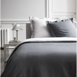 TODAY Parure De Lit 240X260 2 Personnes Percale Bicolore Gris PREMIUM