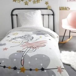 Parure De Lit Kids Kool - 1 Personne - 140 X 200 Cm - 100% Coton - Blanc Et Gris Motif Enfant - TODAY