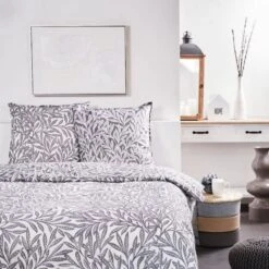 Parure De Lit Sunshine - 2 Personnes - 240 X 260 Cm - 100% Coton - Gris Motif Floral - TODAY