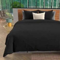 Parure Housse De Couette BOHEMA - 260 X 240 Cm - En Microfibre Lavée - Noir - SOLEIL D'OCRE