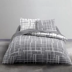 TODAY Parure De Lit 2 Personnes - 220 X 240 Cm - Imprimé Gris Graphique CRAZY Signature TODAY