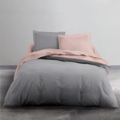 TODAY Parure De Lit Coton 1 Personne - 140x200 Cm - Bicolore Gris Et Rose Louise