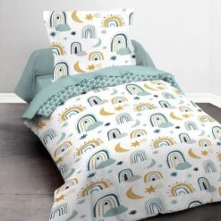 TODAY Parure De Lit Enfant Kids First 1.8 - 1 Personne - Housse De Couette 140 X 200 Et 1 Taie D'oreiller 63 X 63 Cm - Imprimé Blanc