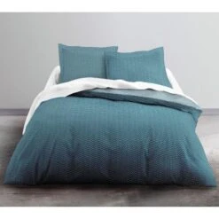 TODAY Parure De Lit Jap & Scandi - 1 Housse De Couette 140 X 200 Cm + 1 Taie D'Oreiller 63 X 63 Cm - 100% Coton 57 Fils - Bleu