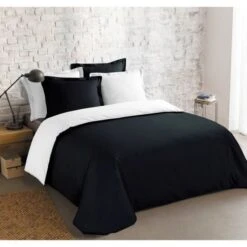 VISION Parure De Couette 100% Coton Réversible - 1 Housse De Couette 200 X 200 Cm + 2 Taies D'oreiller 65 X 65 Cm - Noir Et Blanc